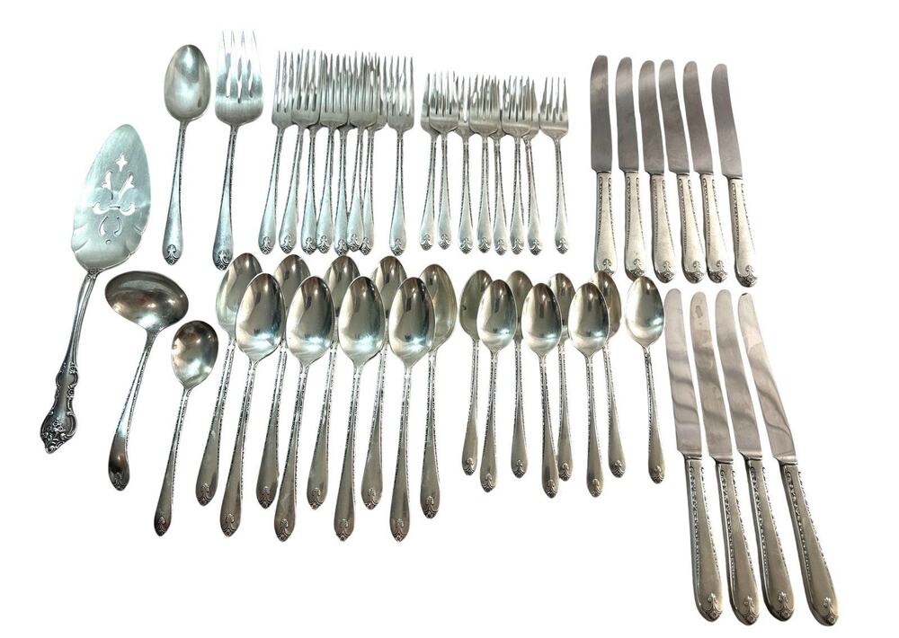 Vintage Wm Rogers & Son IS Exquisite Silverplate Flatware Set 48 Pc For 8